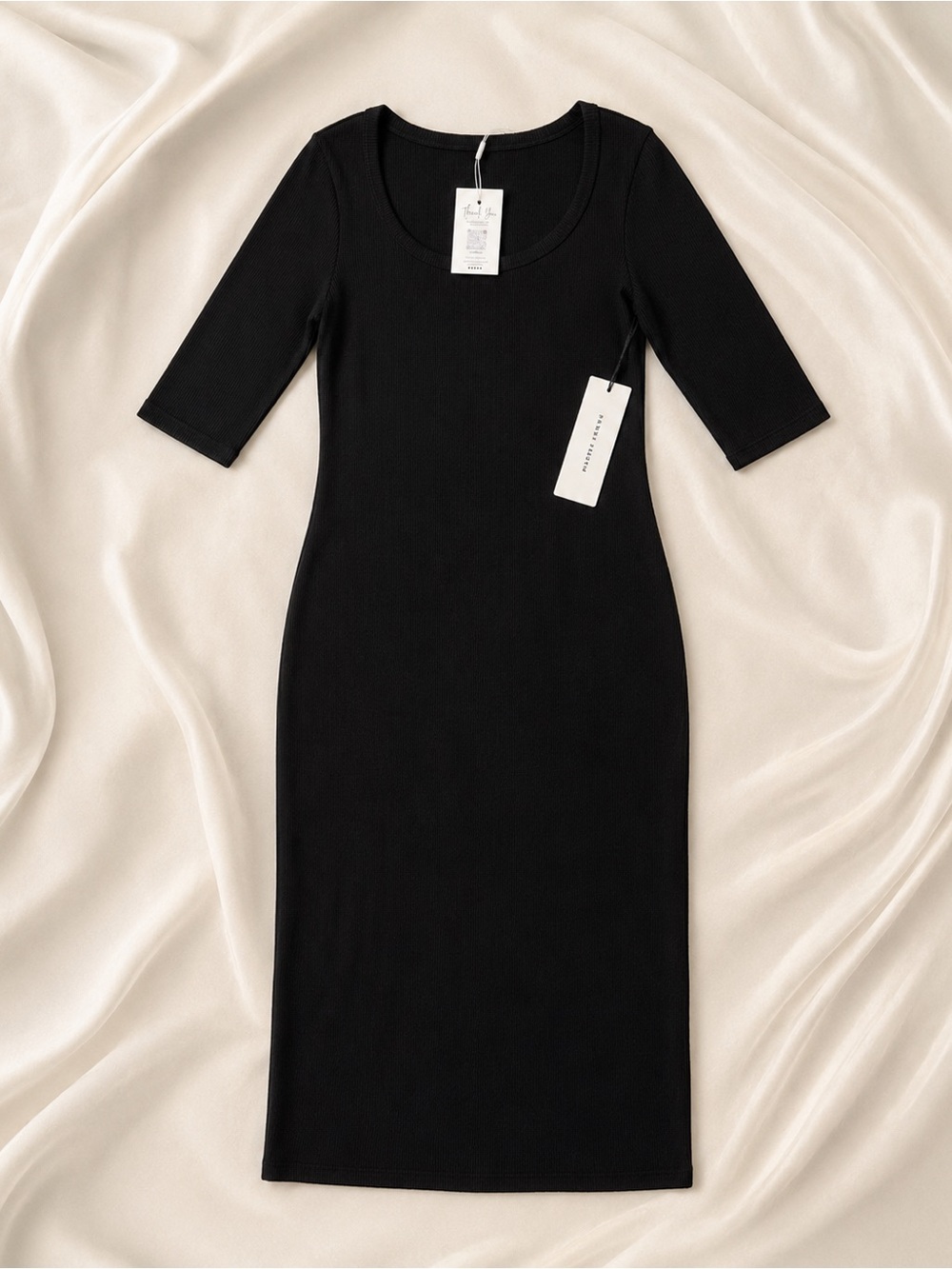 Essential Scoop Neck Black Midi Dress by paper label